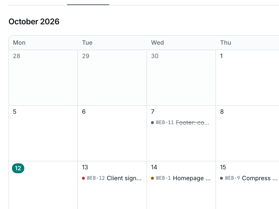 The Crewdesk month calendar with tasks on their due dates